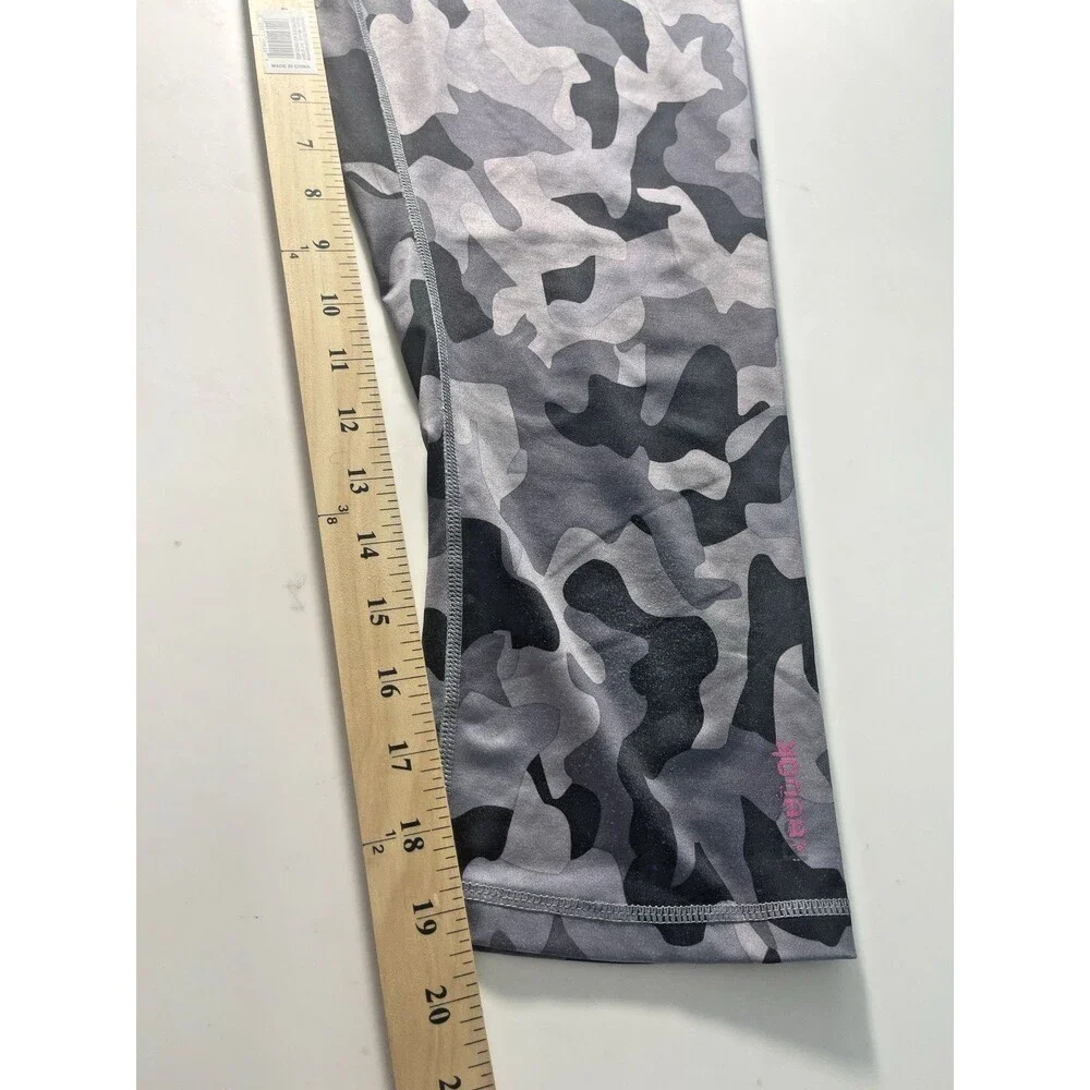 Reebok Women’s Leggings SizeL Black/Gray Camo Leggings Pink Trim Compression